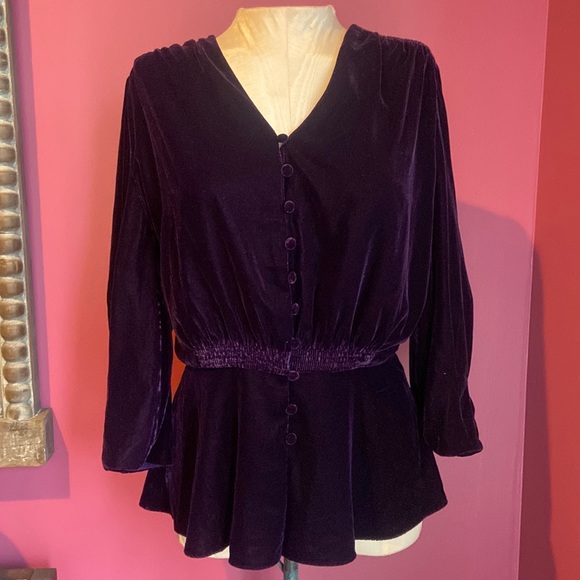 Ralph Lauren Women's Belted Velvet Peplum Surplice Top Blue Size 2X